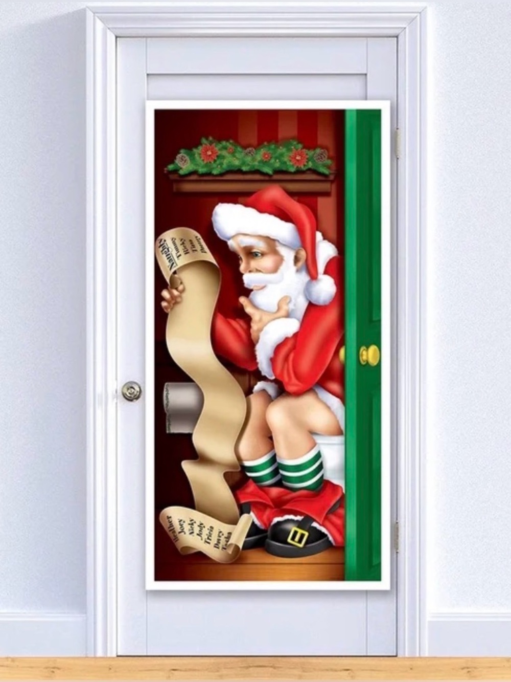 Holiday Santa Restroom Door Cover 30”x5’